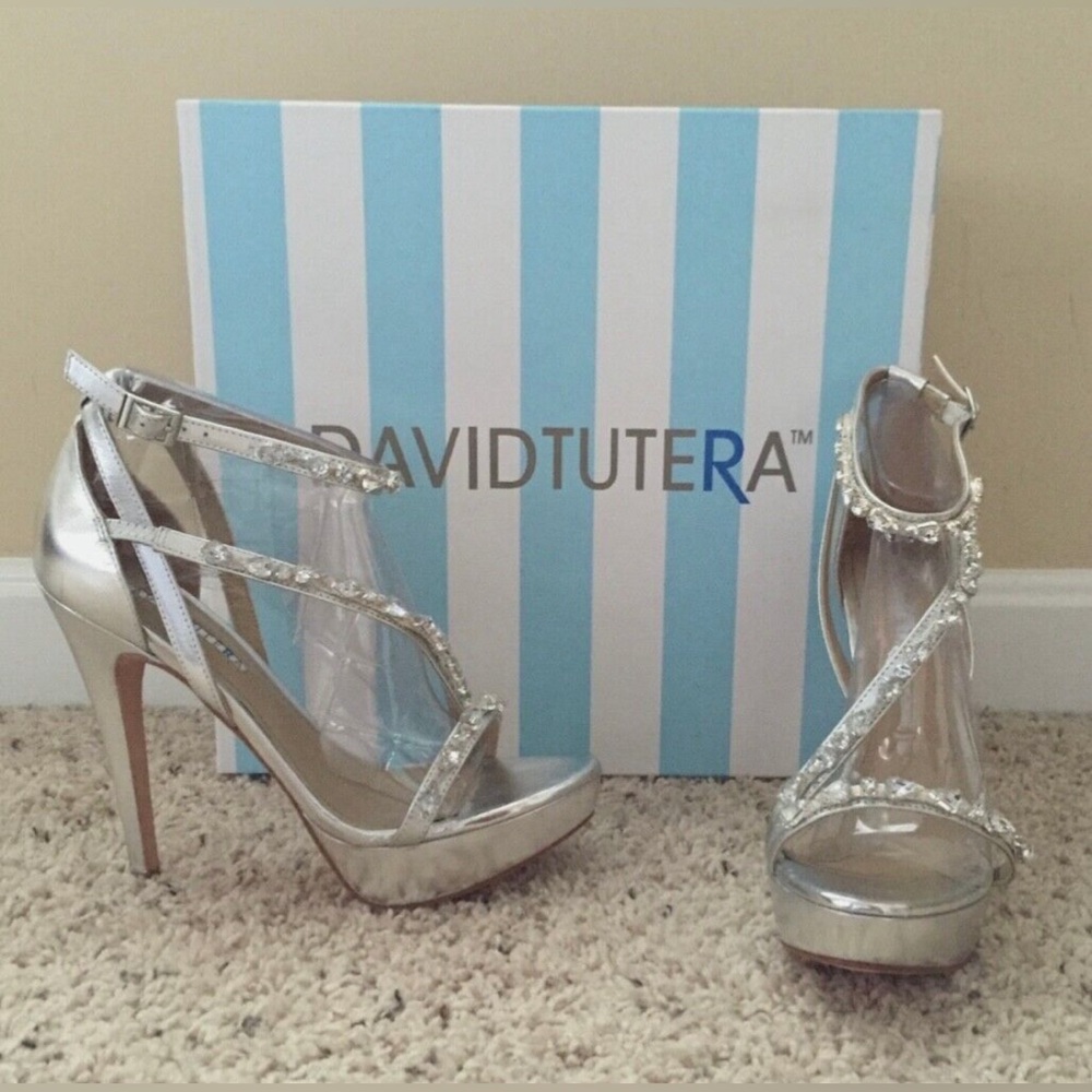 David Tutera Cascade Women's strappy embellished stiletto heel silver NIB - Picture 5 of 6